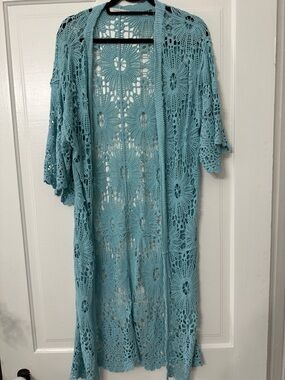 Do everything in love Light Aqua Crochet Kimono